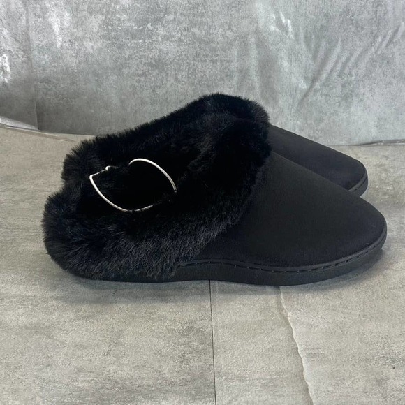 Nordstrom Rack Women's Black Holly Faux-Fur Round-Toe Slip-On Clog Slippers SZ S - Picture 1 of 14